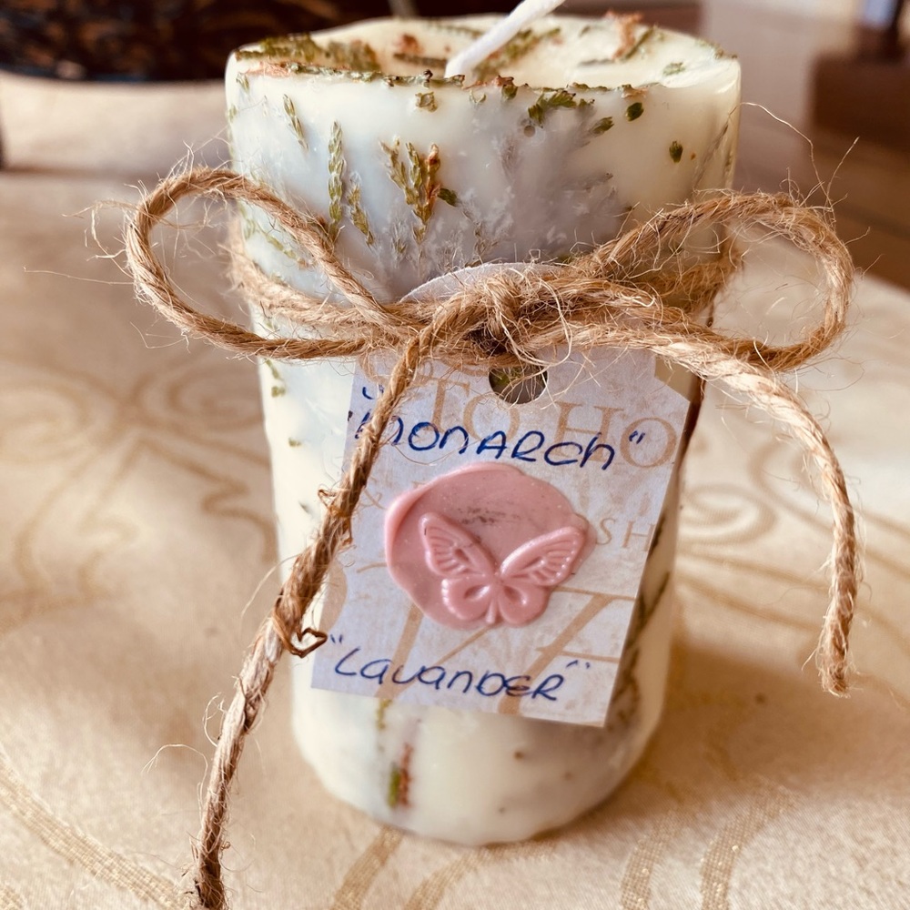 Monarch |vegan- friendly |Palm wax Pilar candle.